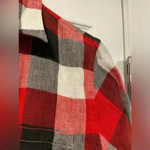 Lauren Ralph Lauren Black Red Plaid 100% Linen Button Down Long Sleeve Size M - Picture 3 of 12
